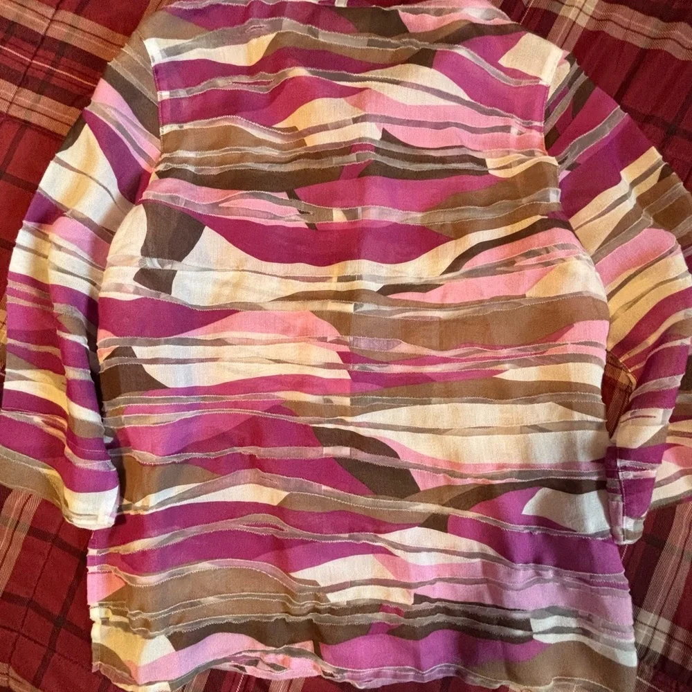 Alfred Dunner Pink, Purple and Gray Striped Semi-Sheer Blouse - Picture 6 of 6